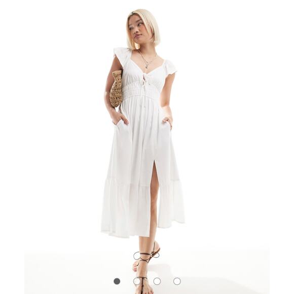 NWOT Hollister Midi White Boho Dress with Pockets XS - Picture 1 of 13